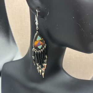 Boho Black and Turquoise Teardrop Dangle Earrings
